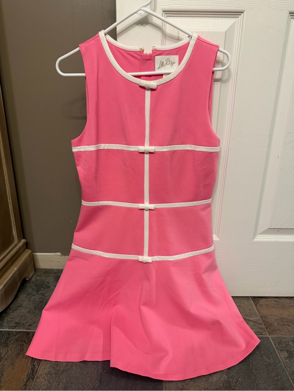 Lilly Pulitzer Bright Pink Sleeveless Dress with White Trim
